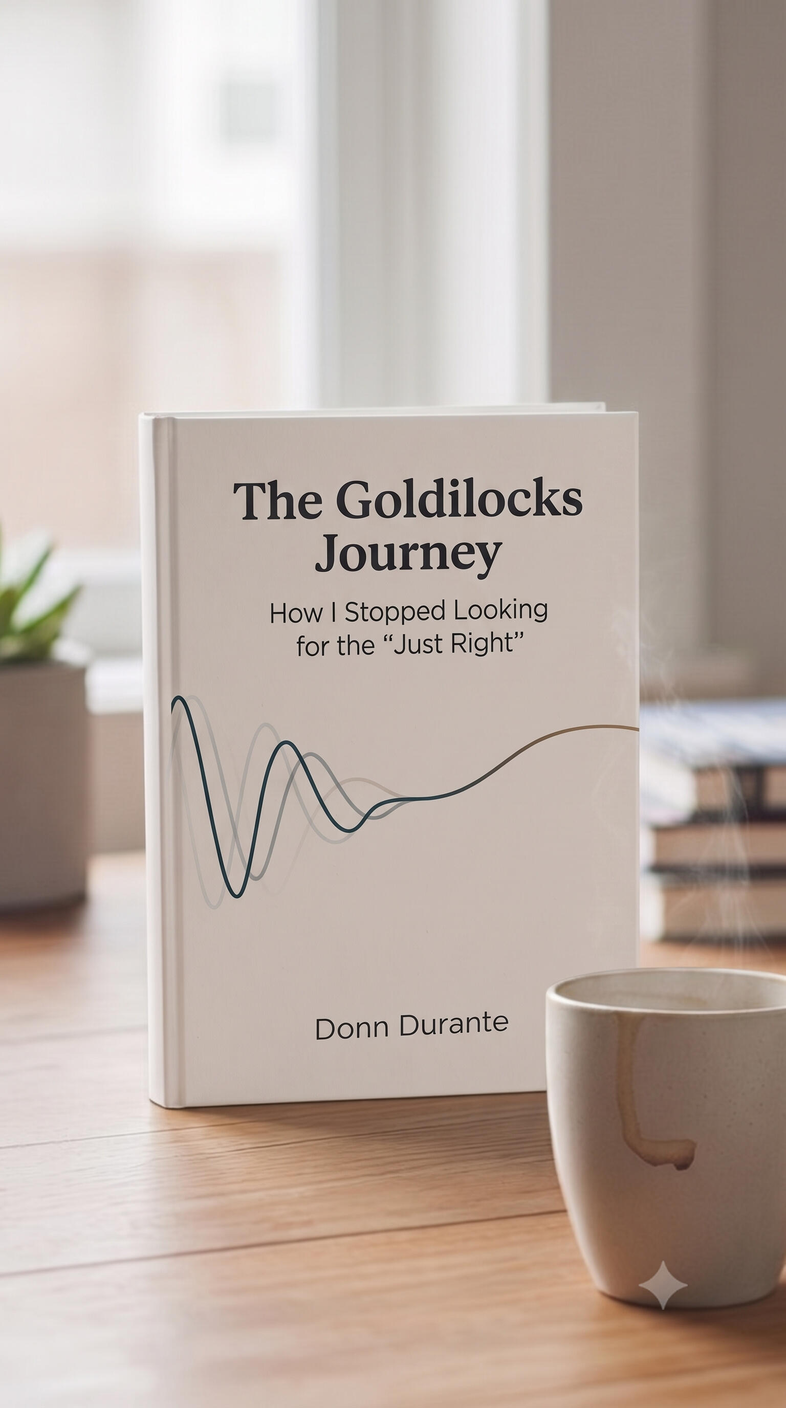 The Goldilocks Journey book cover - Finding Your Just Right in a Complex World by Donn Durante Book cover for The Goldilocks Journey memoir showing the book standing on a tabletop next to a steaming cup of coffee